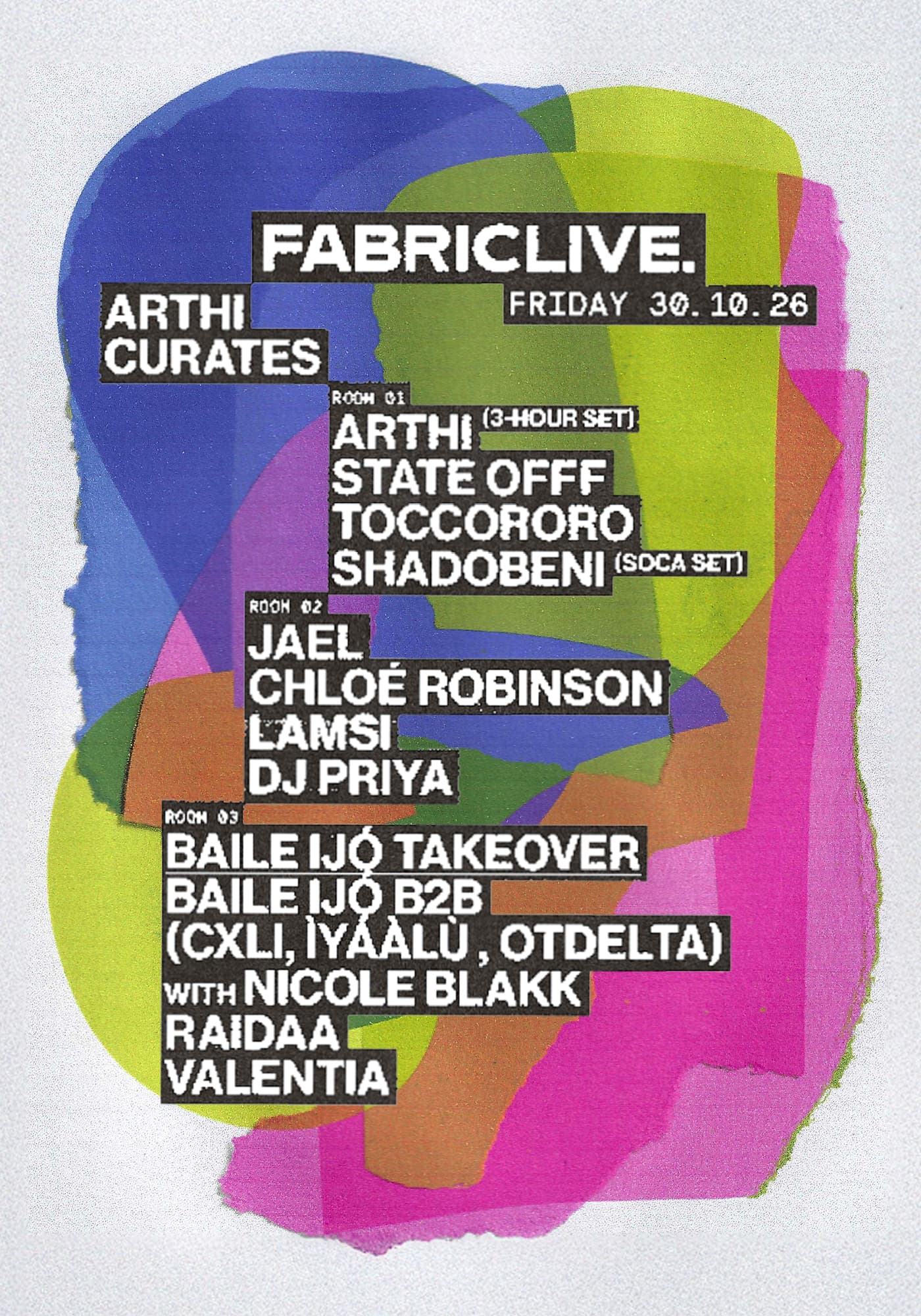 FABRICLIVE: Arthi, Chloé Robinson, JAEL, LAMSI, DJ Priya, State OFFF, TOCCORORO artwork